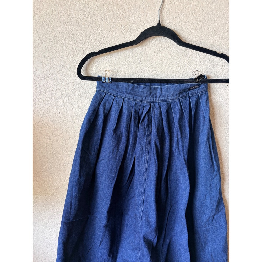 Vtg Calvin Klein Denim Midi 24in Skirt Blue Pleated High Waist Made in Japan 6 - Picture 5 of 9